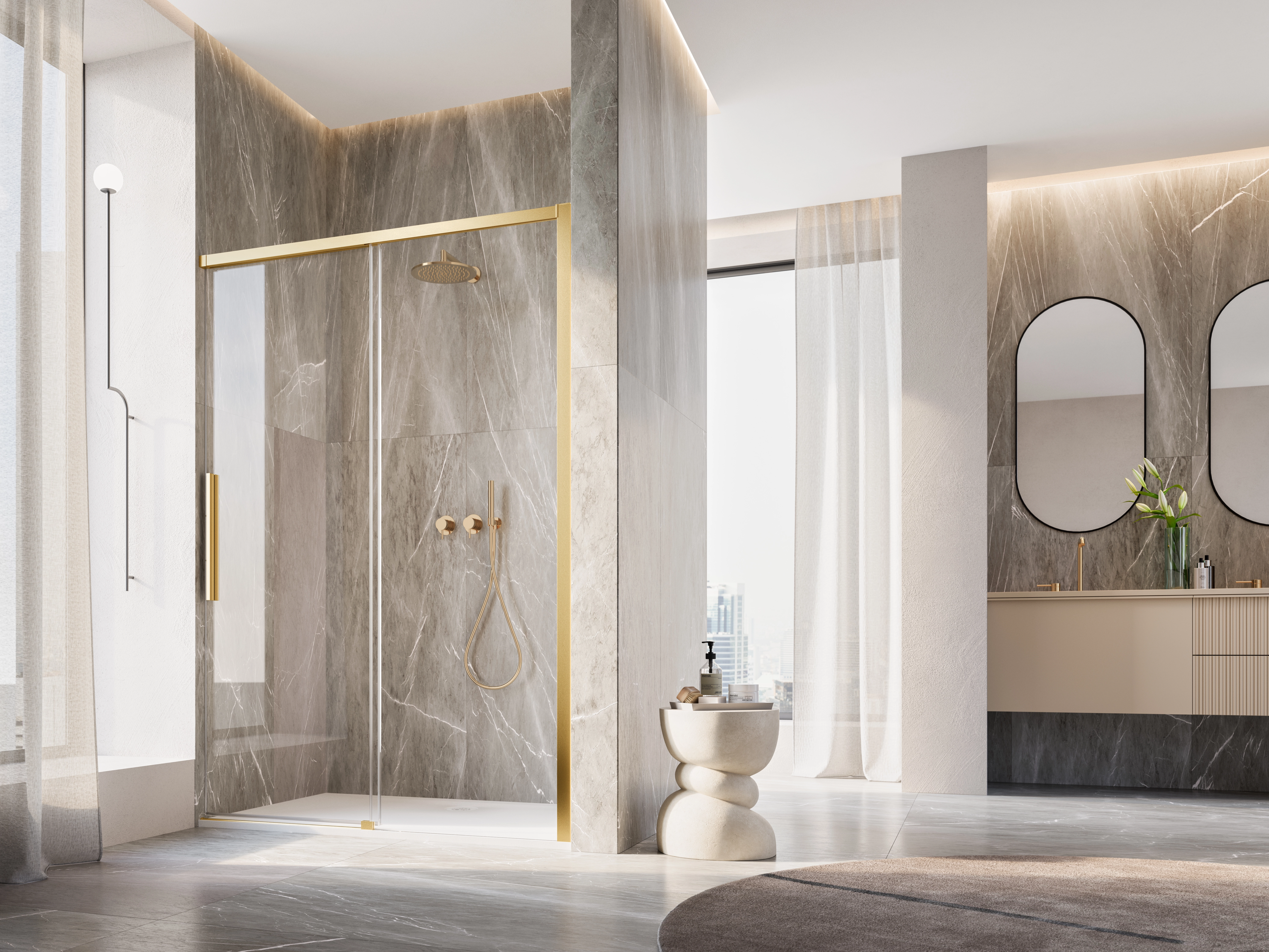 Usa culisanta de dus in nisa, 1600 mm, auriu periat, doua elemente, Ronal Oriana [2]