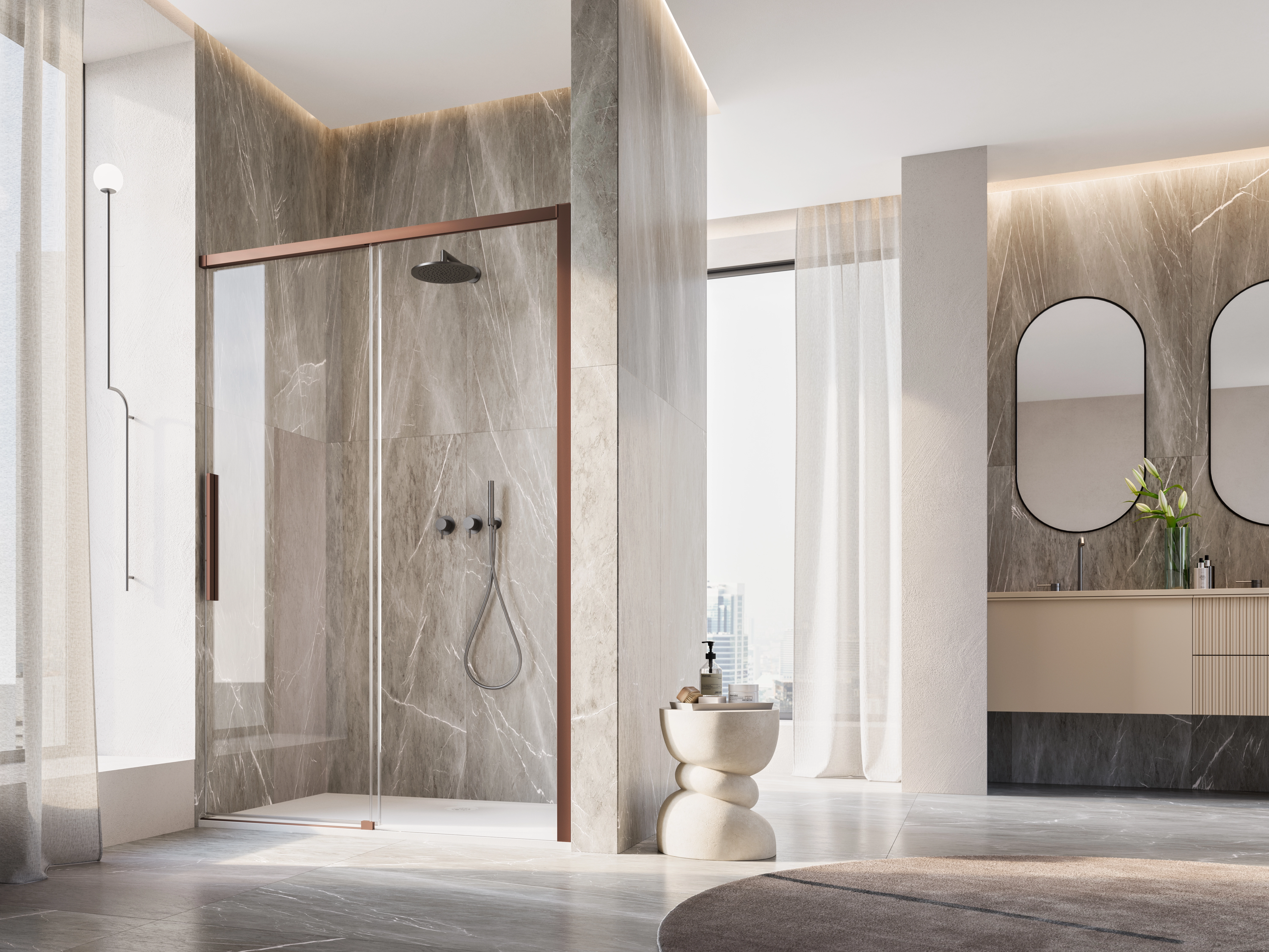 Usa culisanta de dus in nisa, 1300 mm, bordeaux metal, doua elemente, Ronal Oriana [2]