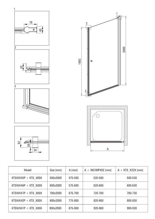 Usa de dus, batanta, sticla 6mm, 60x200 cm, profil negru, Deante Kerria Plus [3]