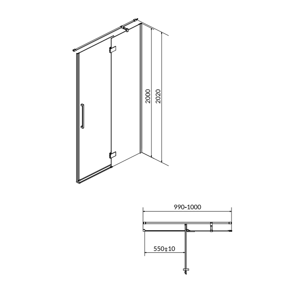 Usa sticla dus batanta 100x200 cm Cersanit Crea, profil crom, montare dreapta [2]