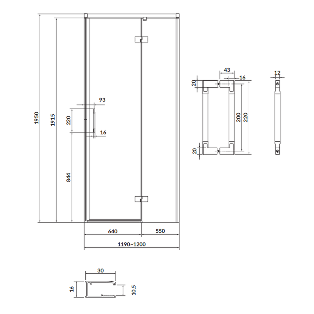 Usa sticla dus batanta 120x195 cm profil crom Cersanit Larga, montare dreapta [2]