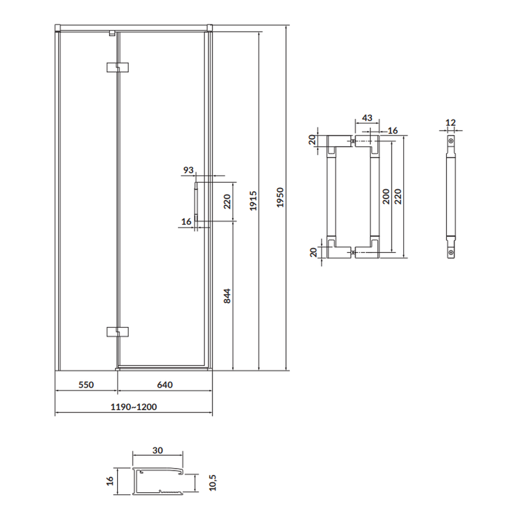 Usa sticla dus batanta 120x195 cm profil crom Cersanit Larga, montare stanga [2]