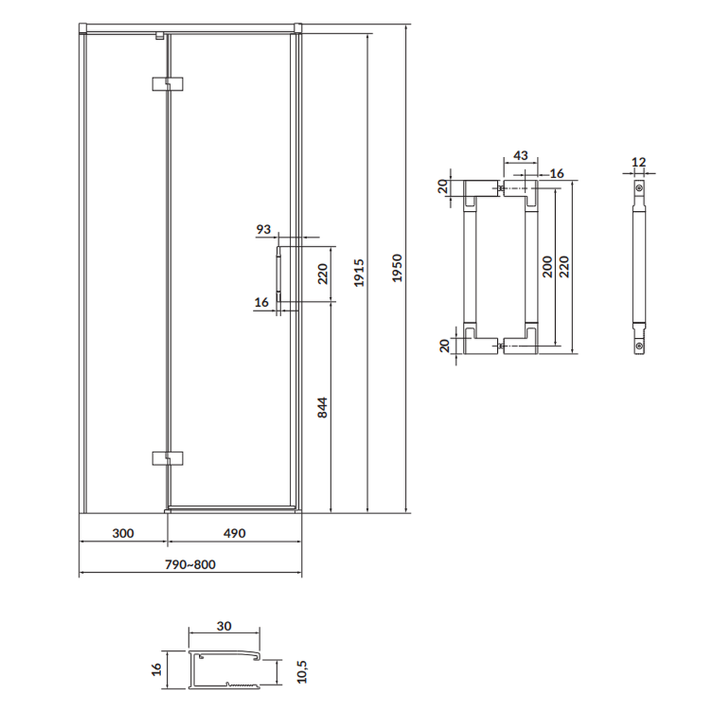 Usa sticla dus batanta 80x195 cm profil crom Cersanit Larga, montare stanga [2]