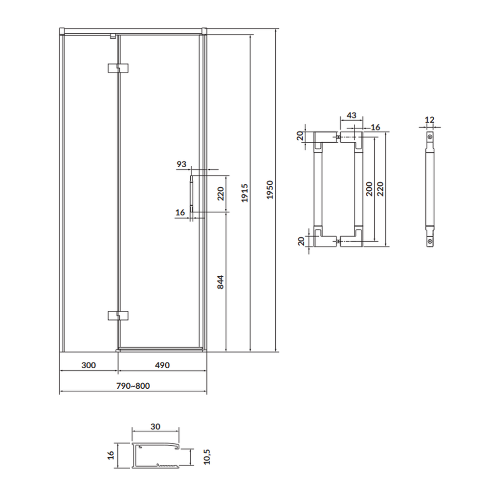 Usa sticla dus batanta 80x195 cm profil negru Cersanit Larga, montare stanga [2]
