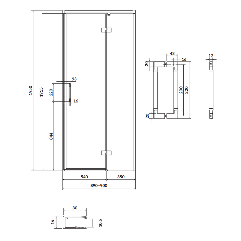 Usa sticla dus batanta 90x195 cm profil crom Cersanit Larga, montare dreapta [2]
