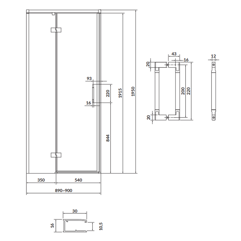 Usa sticla dus batanta 90x195 cm profil negru Cersanit Larga, montare stanga [2]