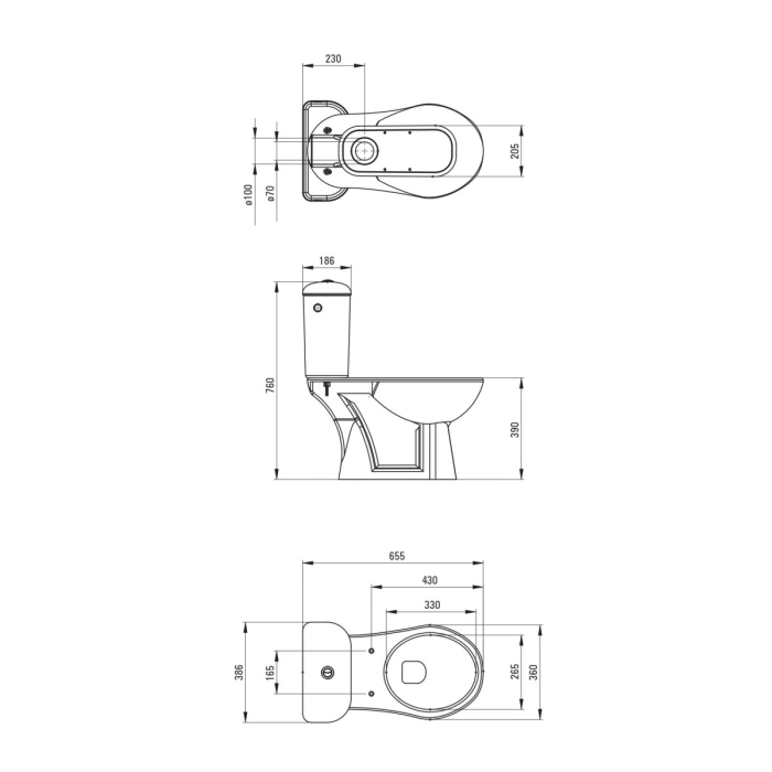 Vas wc compact, alb,  cu scurgere verticala, Deante Funkia [2]