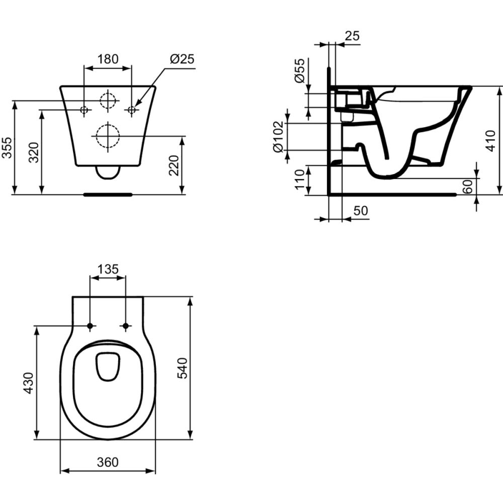 Vas wc suspendat rimless plus Ideal Standard Connect Air negru mat [2]
