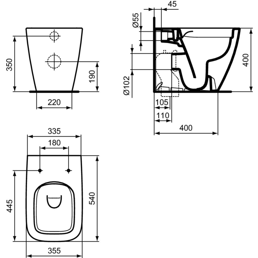 Vas wc stativ rimless plus Ideal Standard i.life B gri lucios back to wall [5]