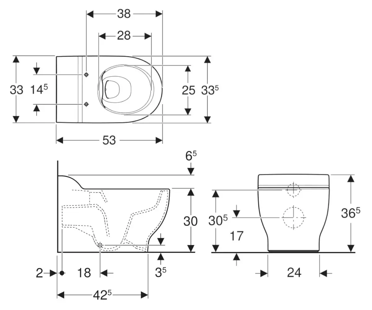 Vas WC monobloc pentru copii, 53 cm x 33 cm, alb, Rimfree, Geberit Bambini [3]