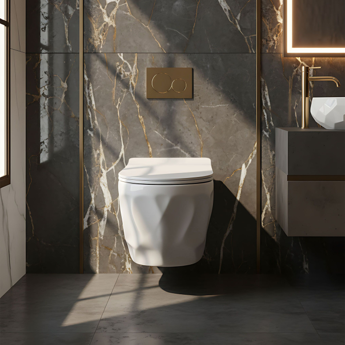 Vas WC suspendat, cu forme 3D valuri, sistem spalare rimless, Rea Gustavo [4]