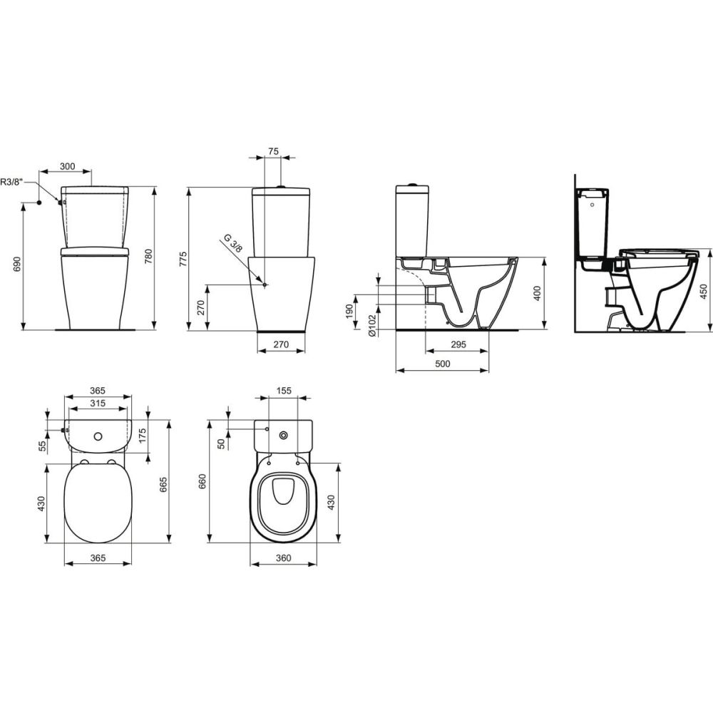 Vas wc stativ Ideal Standard Connect alb lucios back to wall cu rezervor si capac inclus [4]