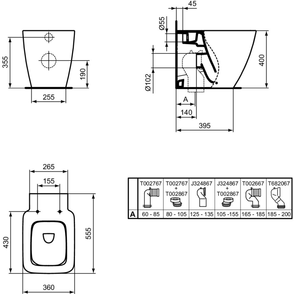 Vas wc stativ Ideal Standard Strada II AquaBlade alb lucios back to wall [4]