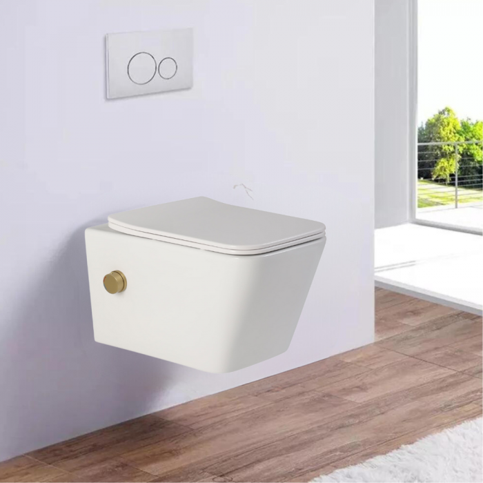 Vas wc suspendat cu functie bideu, dreptunghiular, apă calda/rece, rimless, baterie auriu mat Foglia Safari [7]
