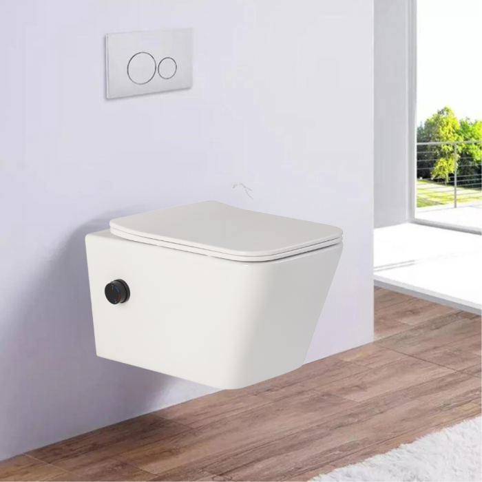 Vas wc suspendat cu functie bideu, dreptunghiular, apă calda/rece, rimless, baterie negru mat Foglia Safari [7]
