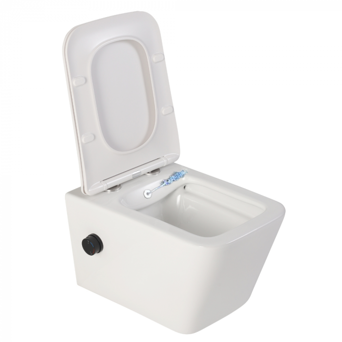 Set vas wc suspendat cu functie bideu, baterie negru mat si capac softclose incluse, Foglia Safari, rezervor incastrat TECEprofil si clapeta actionare alb lucios, TECE Square [2]