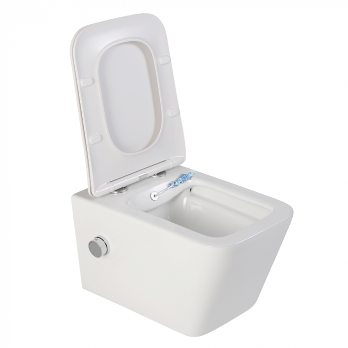 Set vas wc suspendat dreptunghiular cu functie de bideu, baterie inclusa si capac soft close, Foglia Safari, rezervor incastrat Lauren LIS si clapeta de actionare dubla, crom lucios [2]