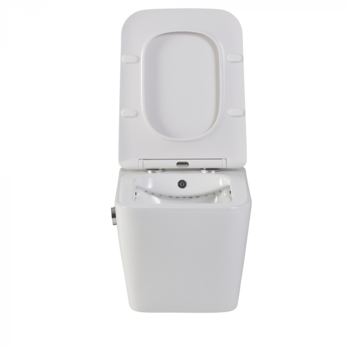 Set vas wc suspendat dreptunghiular cu functie de bideu, baterie inclusa si capac soft close, Foglia Safari, rezervor incastrat Lauren LIS si clapeta de actionare dubla, crom lucios [3]