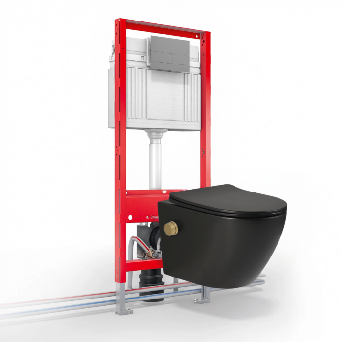 Vas wc suspendat cu functie bideu, negru mat, apă calda/rece, rimless, baterie inclusa auriu mat Foglia Oslo [6]
