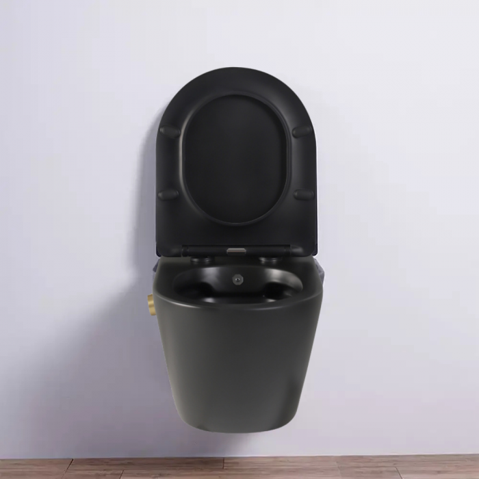 Vas wc suspendat cu functie bideu, negru mat, apă calda/rece, rimless, baterie inclusa auriu mat Foglia Oslo [10]