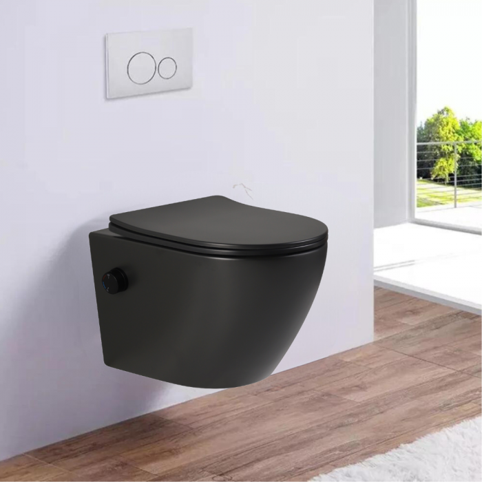 Vas wc suspendat cu functie bideu, negru mat, apă calda/rece, spalare rimless, baterie inclusa Foglia Oslo [7]