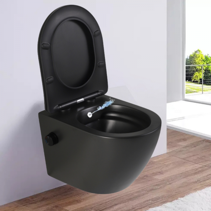 Vas wc suspendat cu functie bideu, negru mat, apă calda/rece, spalare rimless, baterie inclusa Foglia Oslo [8]