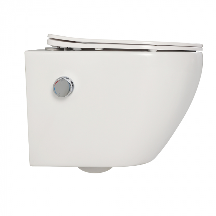 Vas wc suspendat cu functie bideu, semirotund, rimless, apă calda/rece, capac soft close, baterie crom Foglia Oslo [5]