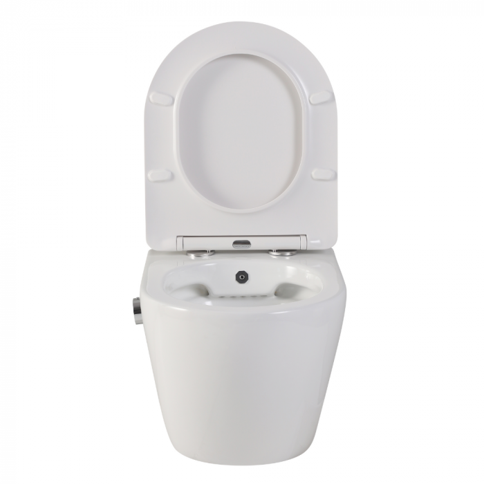 Vas wc suspendat cu functie bideu, semirotund, rimless, apă calda/rece, capac soft close, baterie crom Foglia Oslo [3]