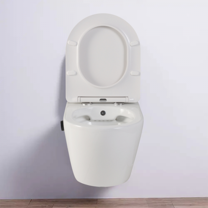 Vas wc suspendat cu functie bideu, semirotund, rimless, apă calda/rece, capac soft close, baterie negru mat Foglia Oslo [9]