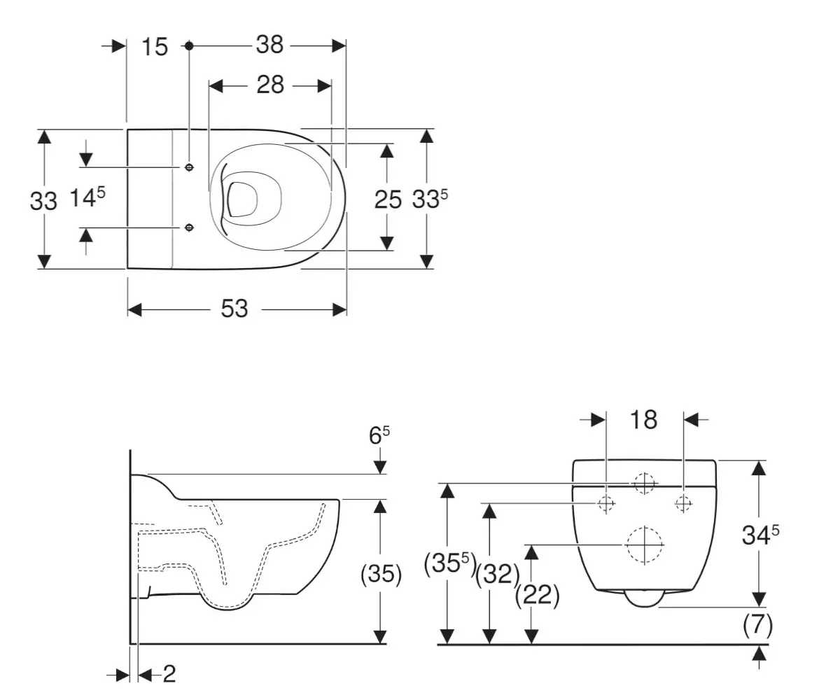 Vas WC suspendat pentru copii, 53 cm x 33 cm x 34,5 cm, rimfree, alb, Geberit Bambini [3]