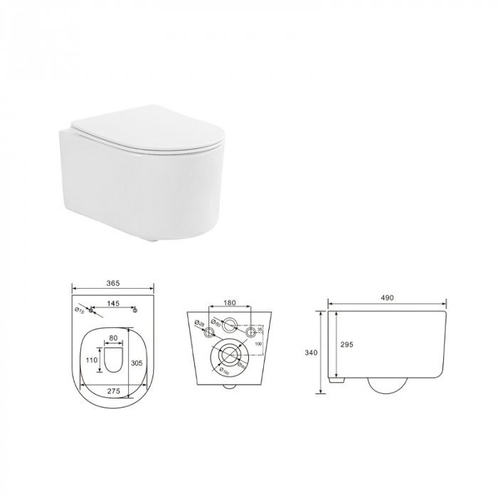 Set vas wc suspendat compact, rimless cu capac soft close si quick release, alb, Fluminia, Roco [4]