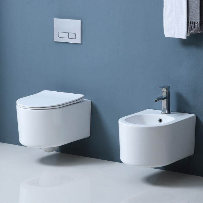 Set vas wc suspendat compact, rimless cu capac soft close si quick release, alb, Fluminia, Roco [2]
