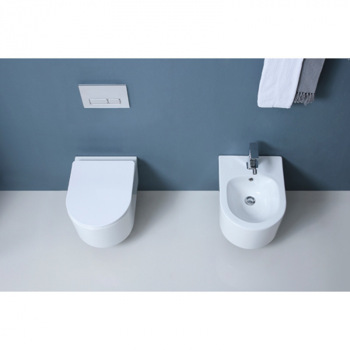 Set vas wc suspendat compact, rimless cu capac soft close si quick release, alb, Fluminia, Roco [3]