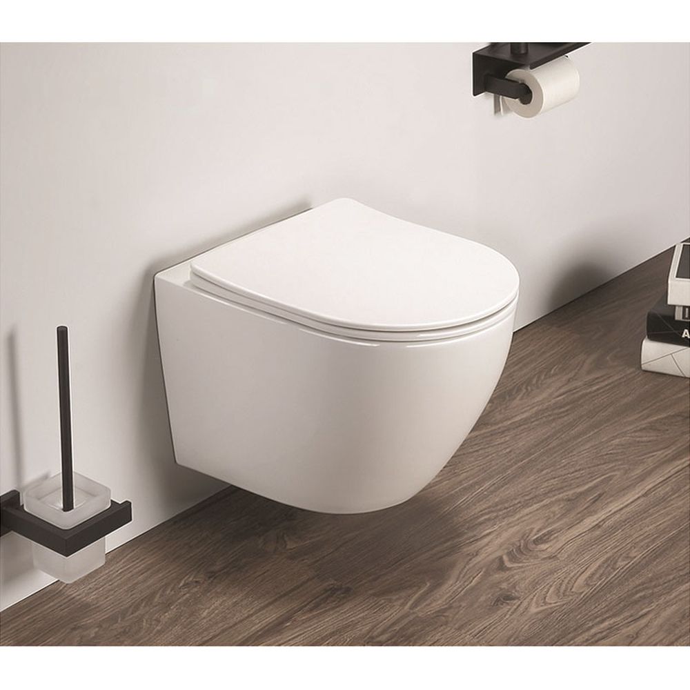 Vas wc suspendat rimless Fluminia Alfonzo cu capac quick release si soft close, alb lucios [2]