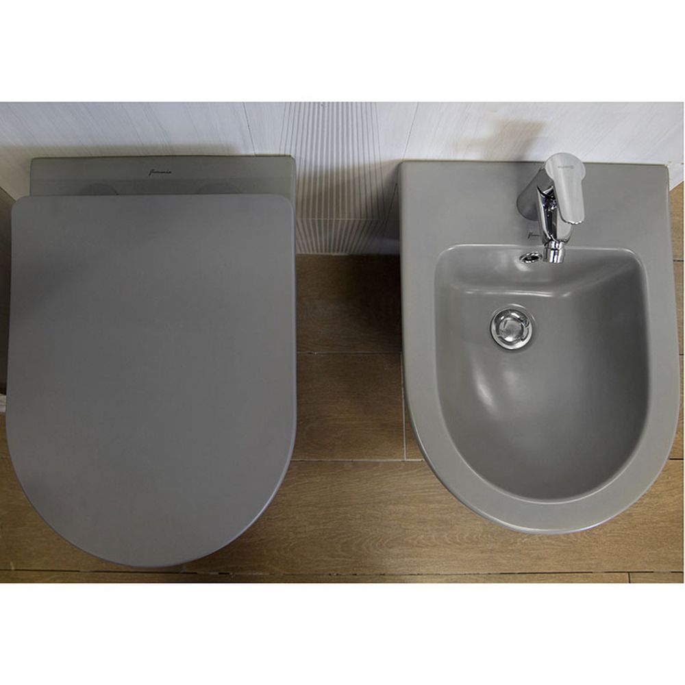 Vas wc suspendat rimless Fluminia Alfonzo cu capac quick release si soft close, gri mat [6]