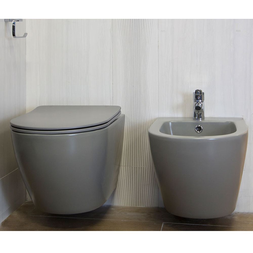 Vas wc suspendat rimless Fluminia Alfonzo cu capac quick release si soft close, gri mat [3]