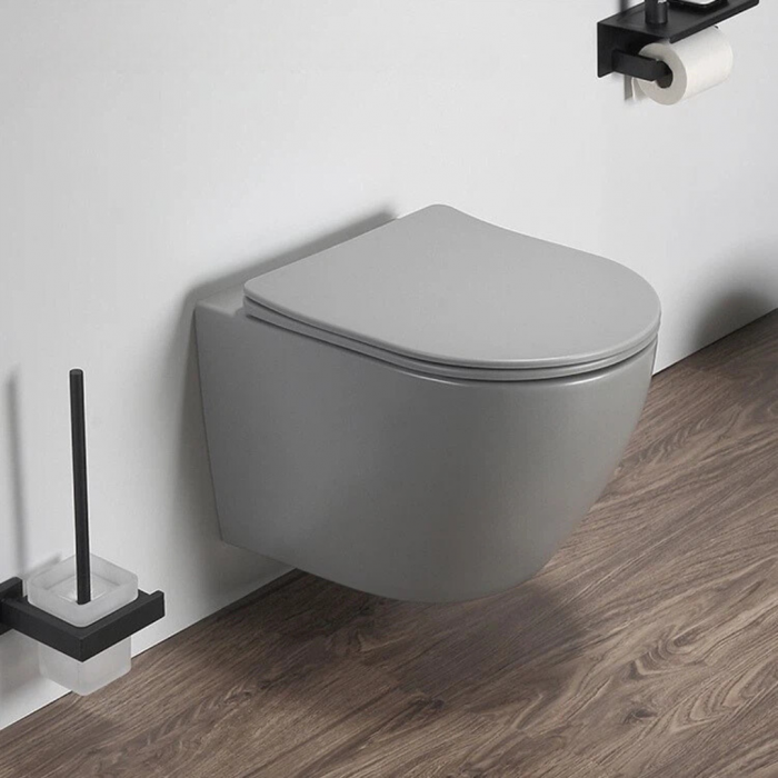 Vas wc suspendat rimless Fluminia Alfonzo cu capac quick release si soft close, gri mat [2]