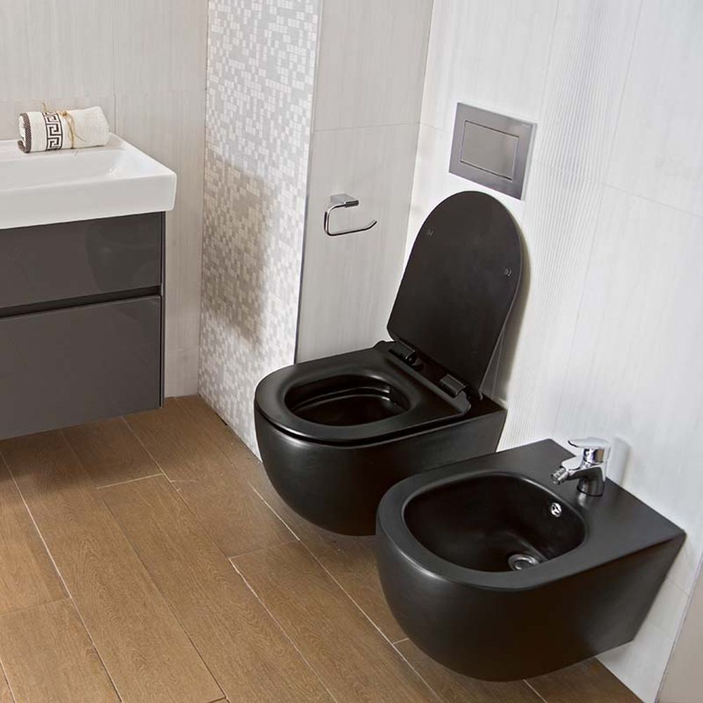 Vas wc suspendat rimless negru cu capac quick release si soft close, Minerva, Fluminia [2]