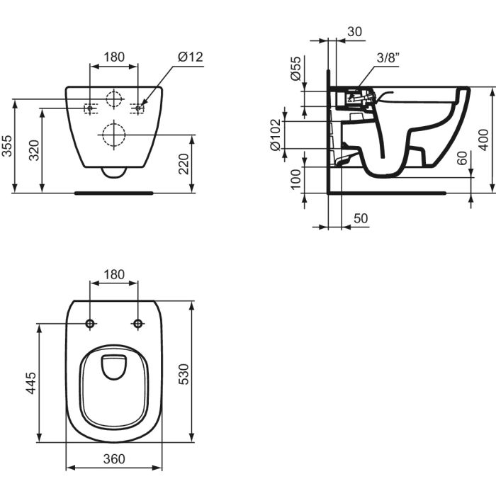 Vas wc suspendat, rimless plus, cu functie bideu si fixare ascunsa, Ideal Standard Tesi,  alb lucios [7]