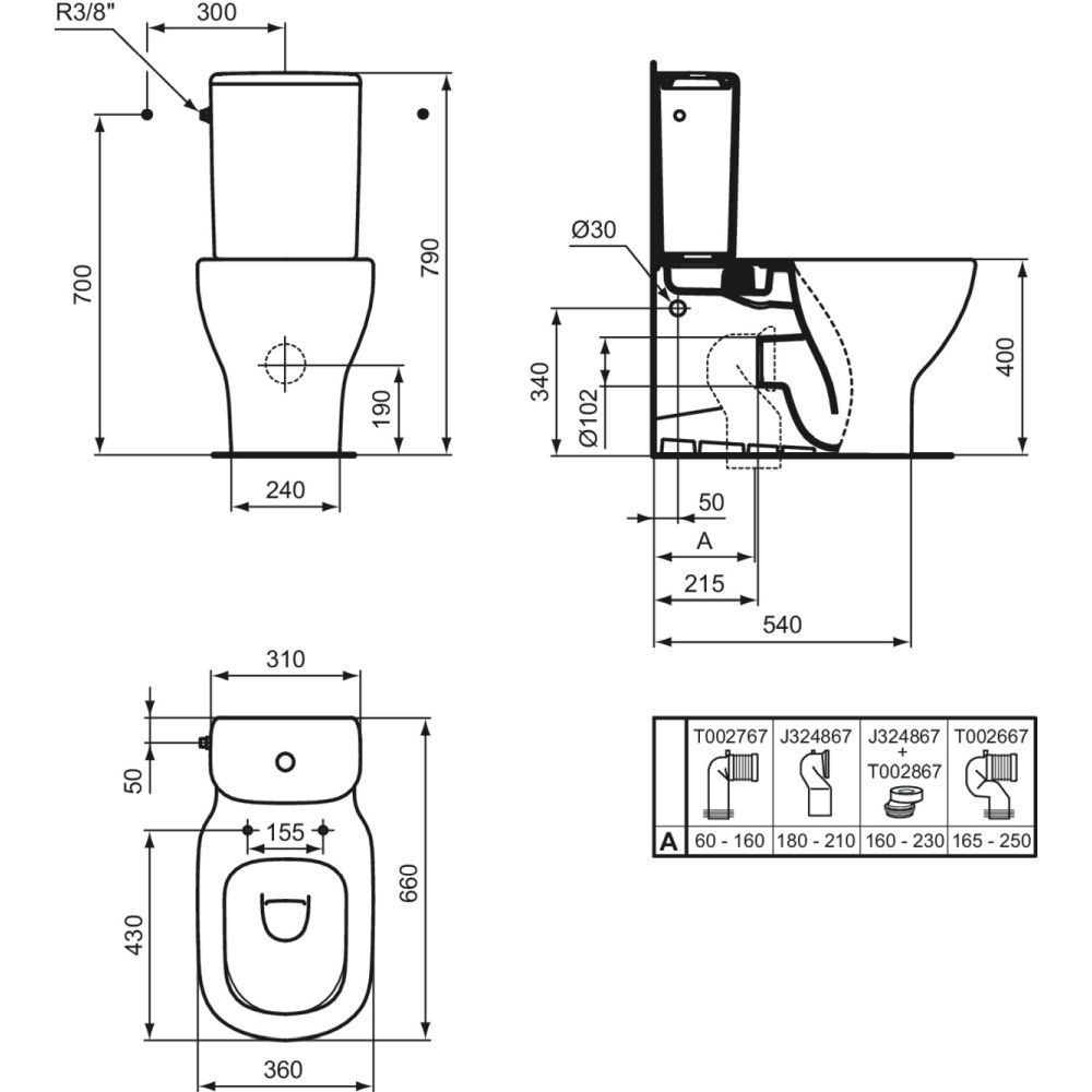 Vas wc stativ Ideal Standard Tesi AquaBlade alb lucios back to wall [5]