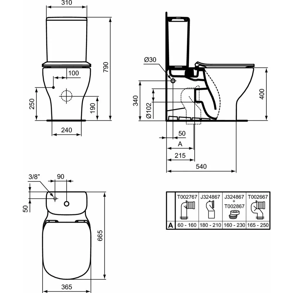 Set complet vas wc stativ negru mat cu rezervor si capac slim soft close, Ideal Standard Tesi Aquablade [2]