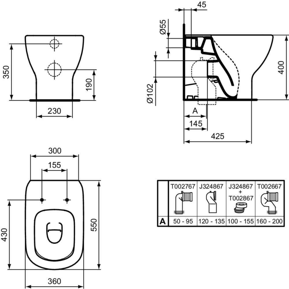 Vas wc stativ Ideal Standard Tesi AquaBlade alb lucios back to wall [5]