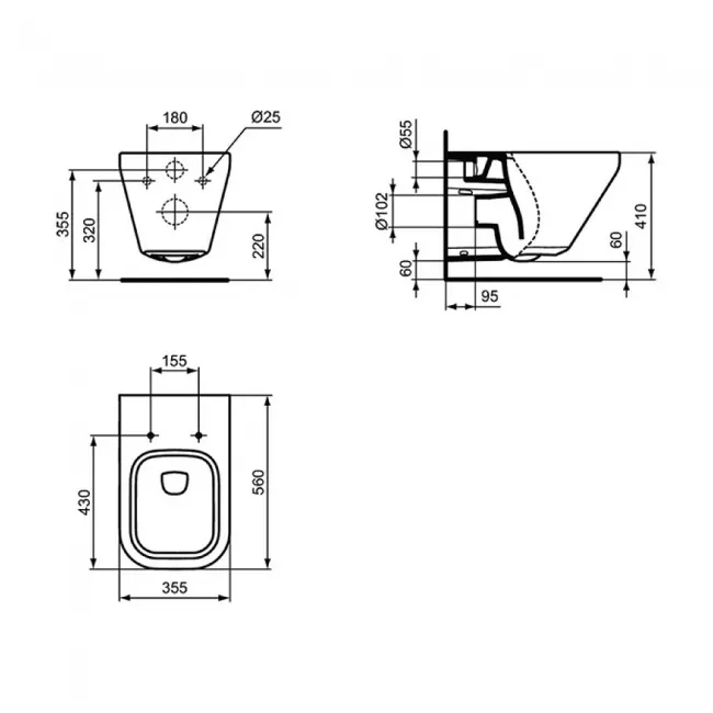Vas wc suspendat, pentru rezervor incastrat, alb, Ideal Standard Tonic II Aquablade [3]