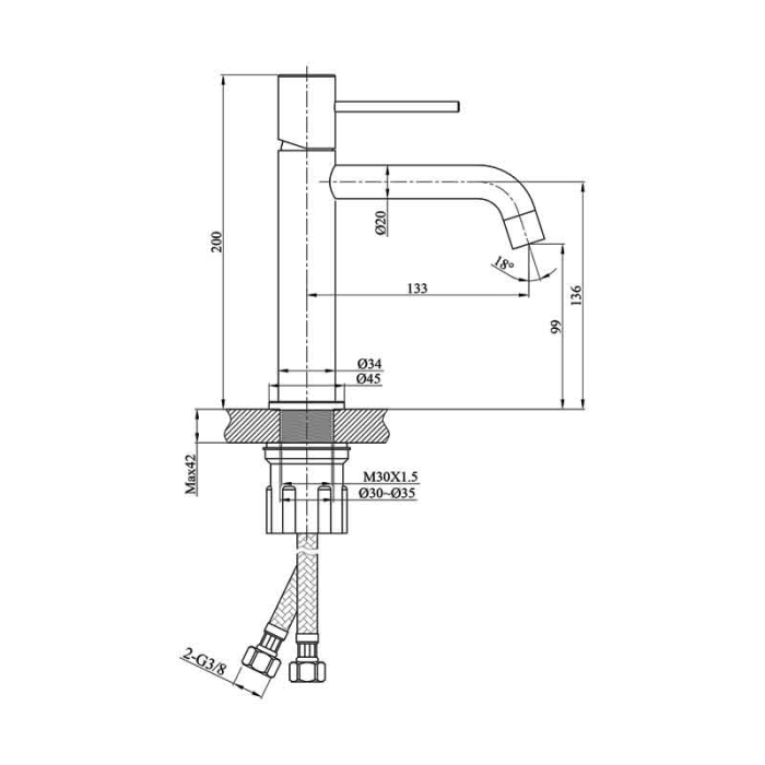 Baterie lavoar din alama sanitara, auriu periat, pipa fixa 13,3 cm, LaVita Verdi [3]