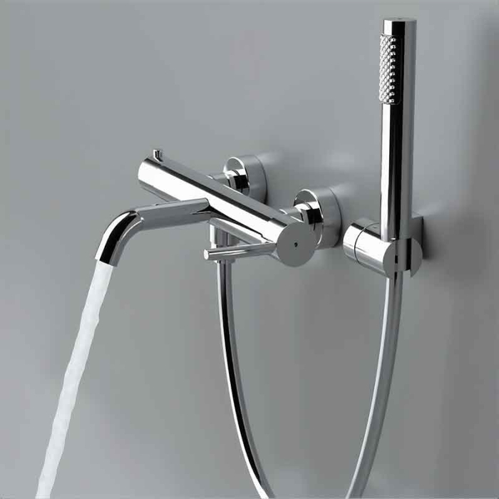 Baterie cada montaj pe perete, crom lucios, din alama sanitara, pipa fixa 19.8 cm, LaVita Verdi [2]