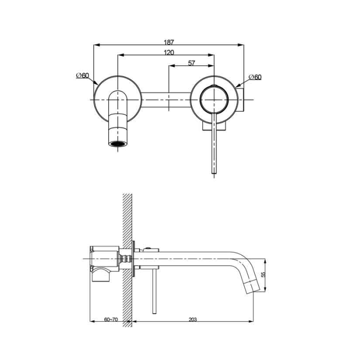 Baterie lavoar incastrata din alama sanitara, crom lucios, pipa fixa 20 cm, LaVita Verdi [3]