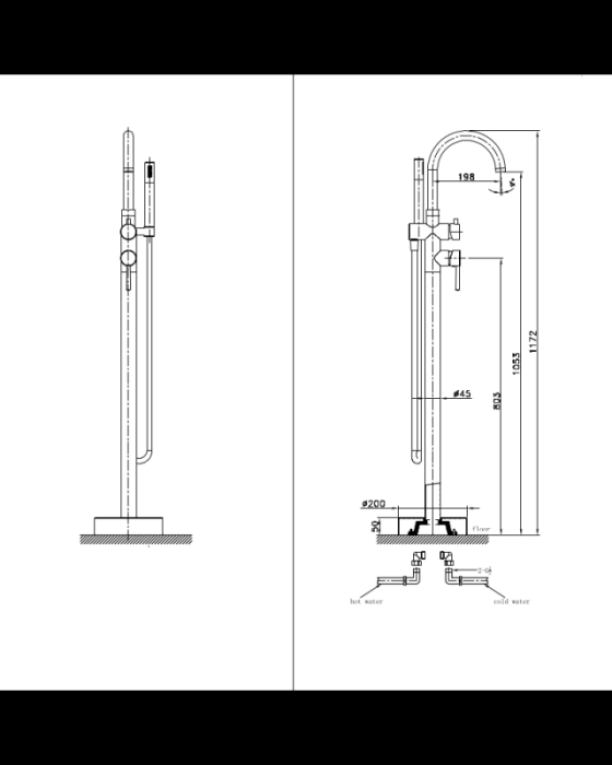 Baterie cada freestanding din alama sanitara, negru mat, cu set dus 117,2 cm, LaVita Verdi [2]