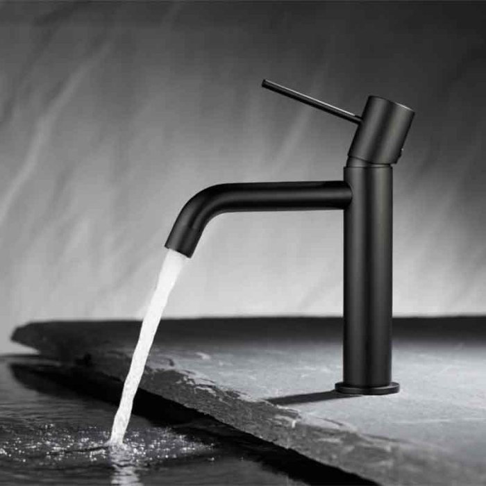 Baterie lavoar din alama sanitara, negru mat, pipa fixa 13,3 cm, LaVita Verdi [2]