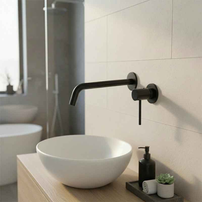 Baterie lavoar incastrată din alama sanitara, negru mat, pipa fixa, 20,3 cm, LaVita Verdi [2]