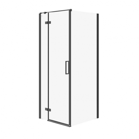Cabine de dus simple - Cabina de dus patrata 80x80 cm Cersanit Jota, negru mat cu usa batanta stanga